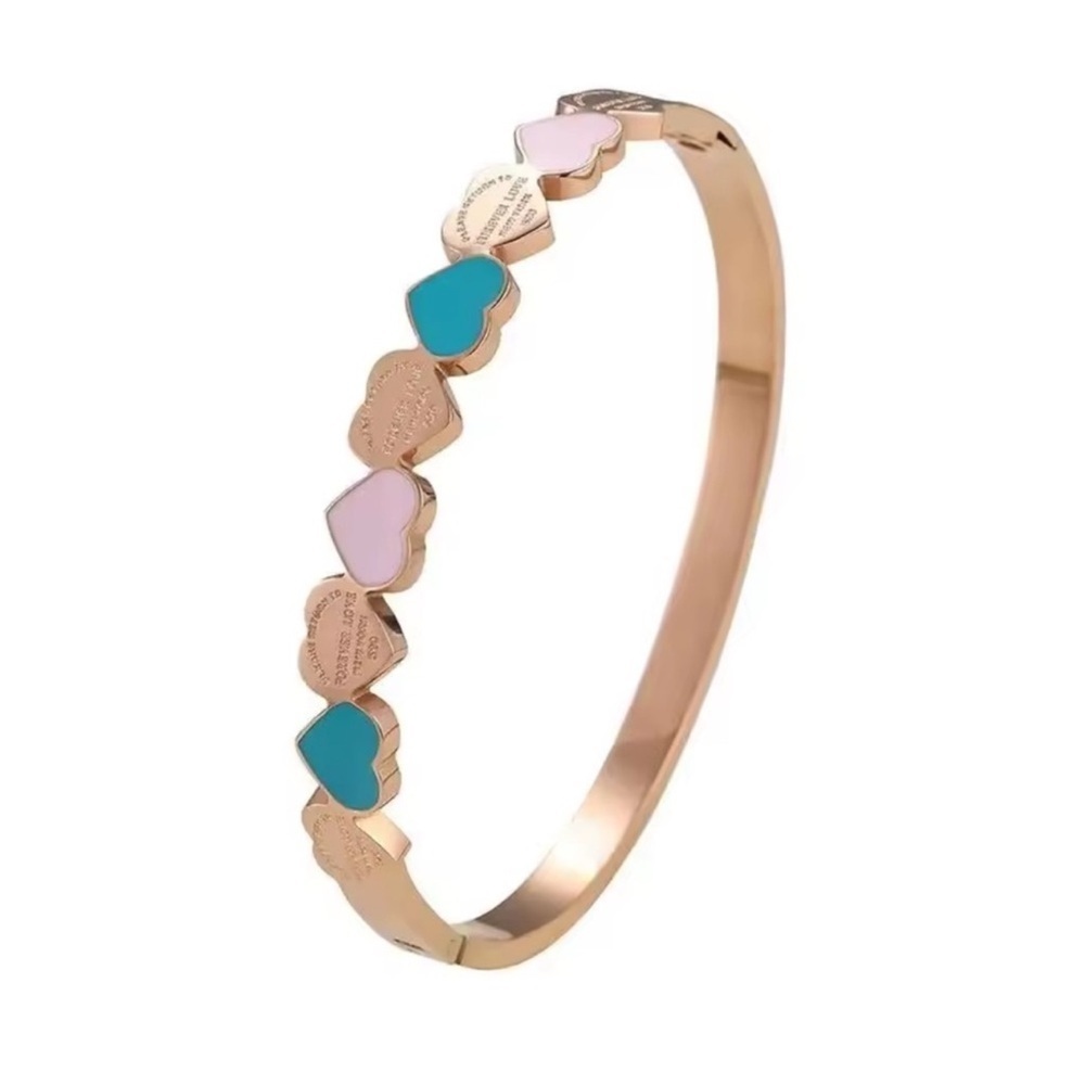 Colorful Heart Rose Gold Bangle Bracelet